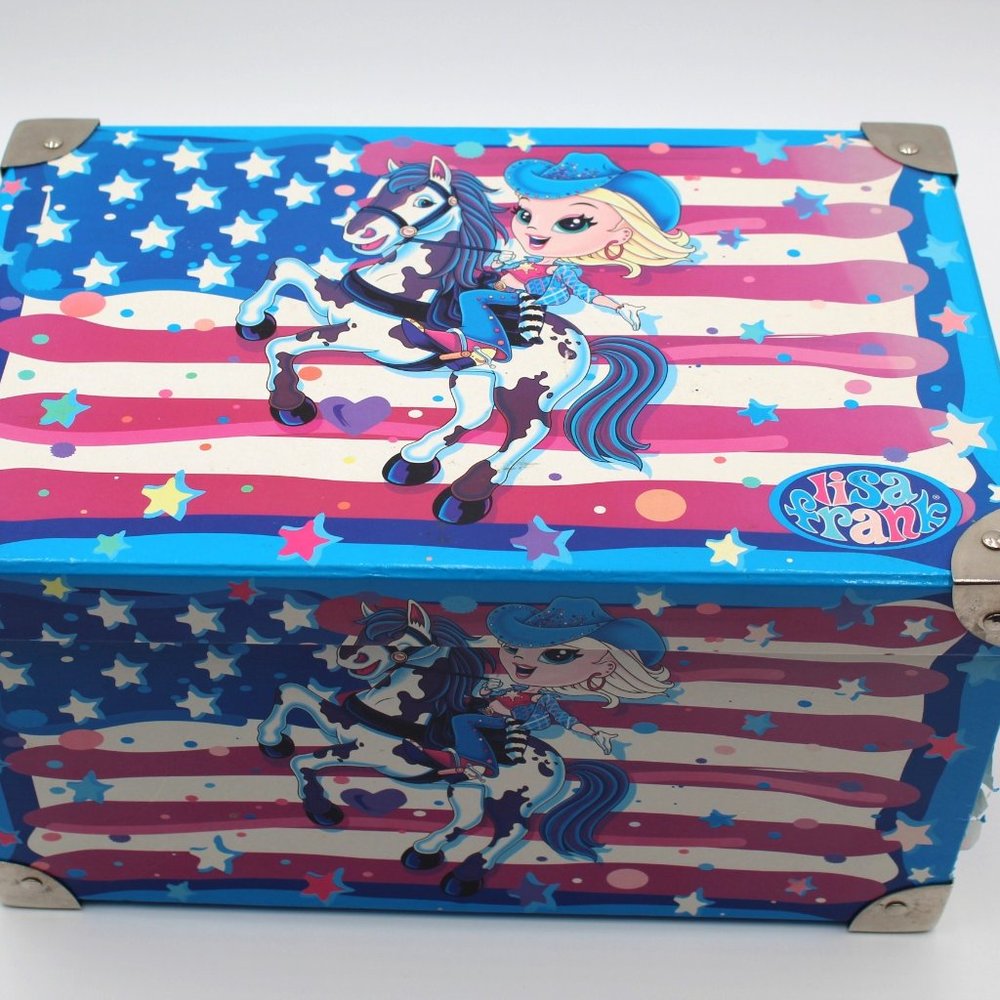 Vintage LISA FRANK Large Stationery Box American Flag Cowgirl Horse Collectible